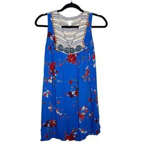 XHILARATION / blue red floral boho sleeveless Y2K shift dress / S